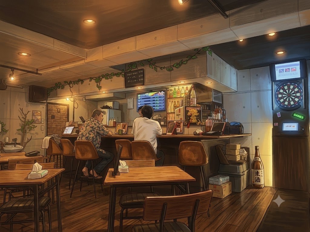 カウンターで語らうお客さん。ふらっと一人でも入りやすい店内